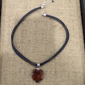 Silpada Black leather and Amber necklace